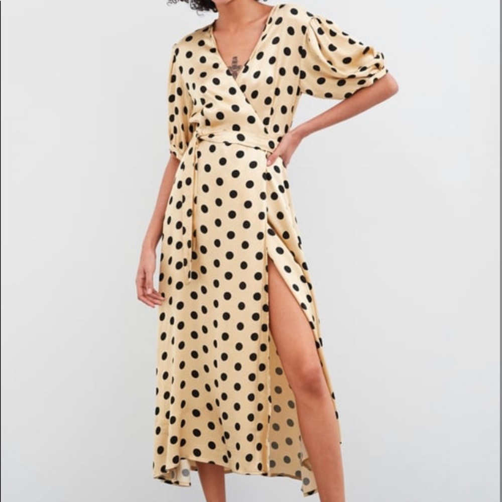 ZARA polka dot Silk wrap dress